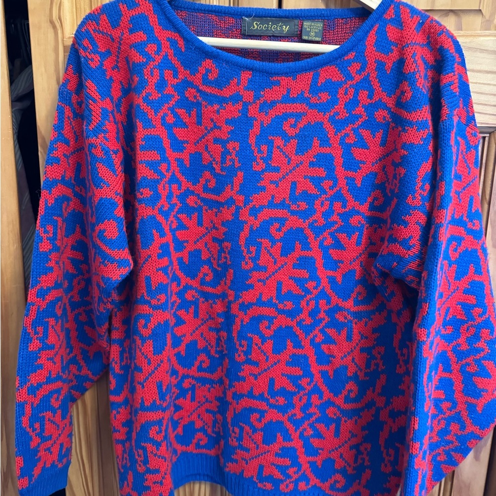 ’80s Vintage Red & Blue Sweater - Funky & Unique Design